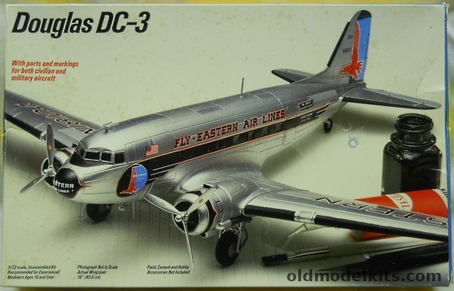 Testors 1/72 Douglas DC-3 - Eastern / Western / Pan Am Airlines, 627 plastic model kit